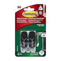 Command Outdoor Stainless Steel Wire Hooks, Damage Free Hanging Wall Hooks with Adhesive Strips, No Tools Wall Hooks, 2 Black Hooks and 3 Weather Resistant Command Strips