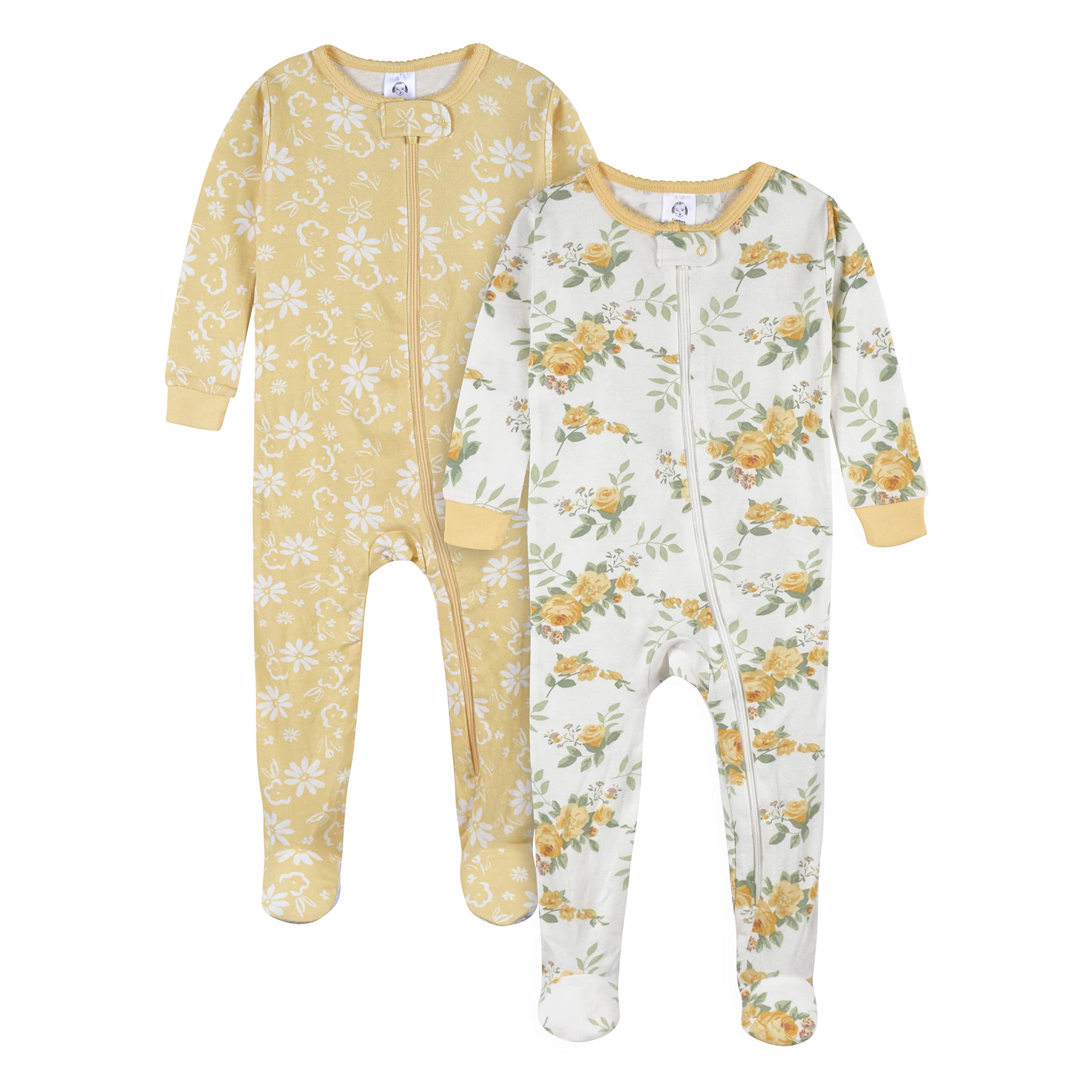 Gerber Baby Girls' 2-Pack Footed Pajamas