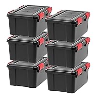 IRIS USA 19 Qt Storage Box with Gasket Seal Lid, 6 Pack - BPA-Free, Made in USA - Heavy Duty Moving Containers with Tight Latch, Weather Proof Tote Bin, WEATHERPRO - Black/Red