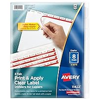 Avery 8 Tab Dividers for 3 Ring Binder, Easy Print & Apply Clear Label Strip for Copiers, Index Maker Customizable White Tabs, 5 Sets (11422)