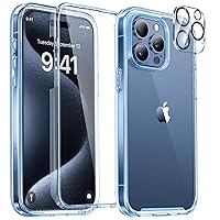 Miracase for iPhone 15 Pro Case Full-Body Clear Bumper Phone case with Built-in Glass Screen Protector& Camera Protector, Military Drop Proof 15 Pro Clear Case Cover 6.1 inch,Clear Blue