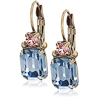 Sorrelli Women's Emerald-Cut Crystal, French Wire Lever Back Drop Earrings, light sapphire and rose crystal