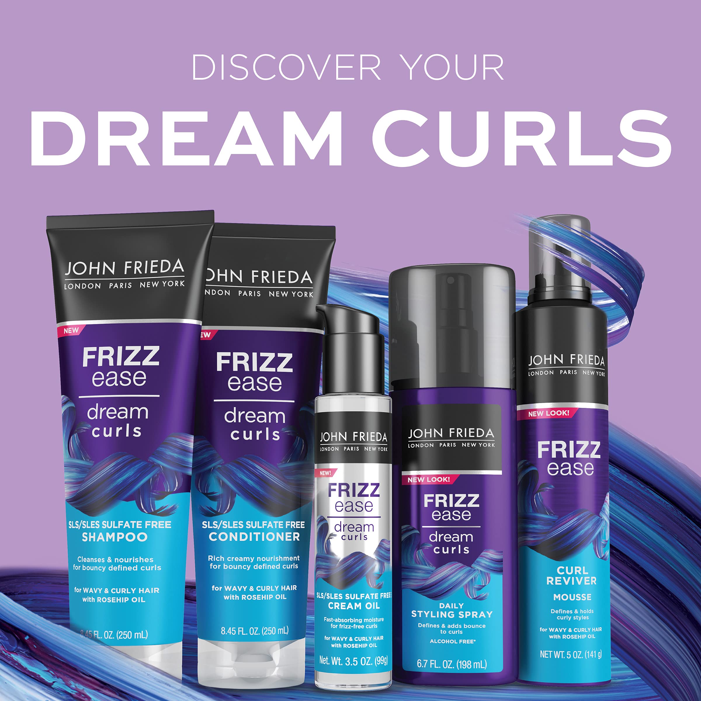 John Frieda Frizz Ease Dream Curls Curly Hair Shampoo, SLS/SLES Sulfate Free, Helps Control Frizz, with Curl Enhancing Technology, 8.45 Fluid Ounces (Pack of 2)