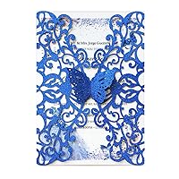50PCS 5.1 x7.3 Inch Royal Blue Glitter Laser Cut Butterfly wedding invitations kit Hollow Floral Butterfly Pocket Invitation for Wedding Quincenera Invite (Royal Blue Glitter)