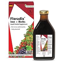 Floradix, Iron & Herbs Vegetarian Liquid Supplement, Energy Support for Women and Men, Easily Absorbed, Non-GMO, Vegetarian, Kosher, Lactose-Free, Unflavored, 17 Fl Oz