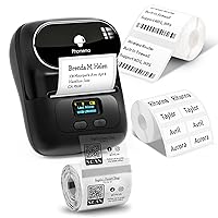 Phomemo M110 Label Printer - Bluetooth No Ink Printer, Mini Portable Barcode Label Printer for Retail, Address, Barcode, Home, for PC/Mac, iOS/Android, with 3pack Most Used Labels, Ebony Black