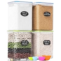 Chef's Path Kitchen Storage Box Set of 4 Extra Large Airtight Food Storage Jars for Sugar Flour Cereal Rice - Measuring Spoons, Pen and Food Preservation Labels (5.2 L)