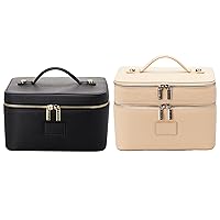 Travel Vanity Cases - Vanity Case Black & Duo Vanity Case Beige - Stylish Organizers with Removable Dividers and Compact Mirror With Duo Vanity Case.