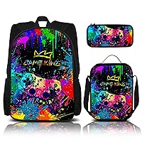 Gamepad Backpack Set Games Gaming Backpacks+Lunch Bag+Pencil Case 3 Pieces Boys Backpacks Ages 8-10