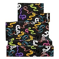 CENTRAL 23 Black Wrapping Paper - 6 Sheets of Animal Gift Wrap - Colorful Snakes Print - Reptiles - For Kids Men Women - Comes with Fun Stickers - Recyclable