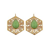 Chrysoprase Pear Shape Gemstone Connector Pair Gold Plated Single Loop Earring or Necklace Connector Jewelry Findings