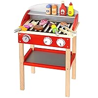 SPARK & WOW Grill Playset - Wooden Cooking Toy for Kids - 18 Different Foods and Utensils - Inspire BBQ Pretend Play and Imagination
