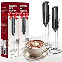 HealSmart Kitchen Milk Frother Handheld with Stand for Coffee, Electric Foamer Maker for Lattes, Wand Drink Mixer Whisk, Mini Hand Blender for Cappuccino, Matcha, Frappe, Hot Chocolate, Black 2 Pack