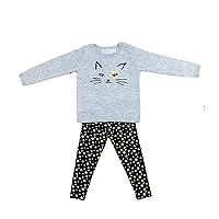 Two Piece Girls Sweater and Legging Set (12, Grey w/Cat)