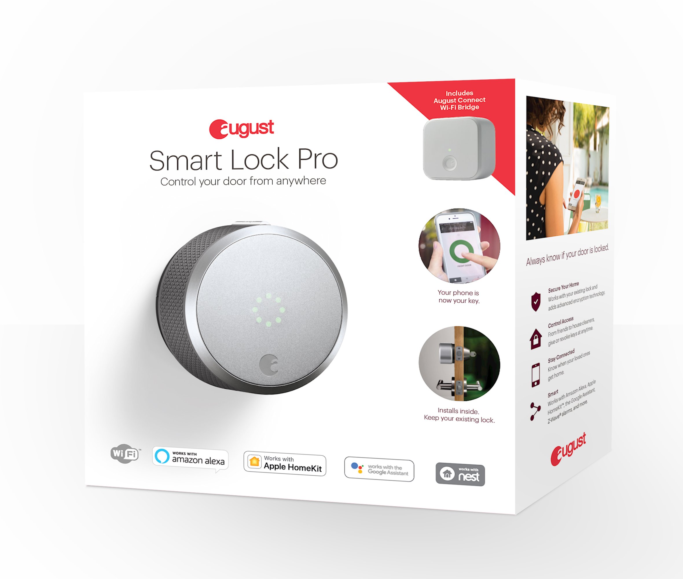 August Home Smart Lock Pro + Connect Hub - Wi-Fi Smart Lock for Keyless Entry - Works with Alexa, Google Assistant, and more – Silver