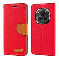 for Honor Magic 6 Pro 5G Case, Oxford Leather Wallet Case with Soft TPU Back Cover Magnet Flip Case for Honor Magic 6 Pro 5G (6.8”) Red