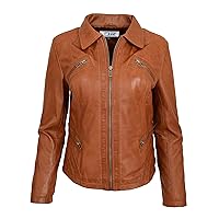 DR223 Women's Classic Leather Biker Zip Box Jacket Tan
