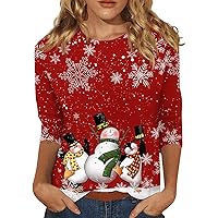 Christmas Womens Tops Christmas Tree Top Cotton Shirts Fashion Crew Neck 3/4 Sleeve Long Sleeve Tops Tank Tops