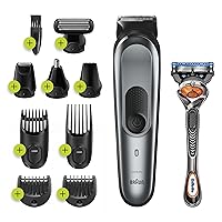 Braun Hair Clippers for Men, MGK7221 10-in-1 Body Grooming Kit, Beard, Ear and Nose Trimmer, Body Groomer and Hair Clipper, Black/Silver
