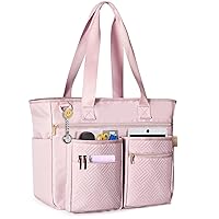 Fasrom Teacher Tote Bag for Work Women, Large Teacher Utility Bag with Padded Sleeve for up to 15.6 Inches Laptop and Teacher Supplies, Pink (Patent Design)