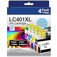 LC401XL LC401 XL Compatible Ink Cartridges Replacement for Brother LC 401 XL 401XL Work with Brother MFC-J1010DW MFC-J1012DW MFC-J1170DW Printer (4 XL Pack， 1 Black 1 Cyan 1 Magenta 1 Yellow)