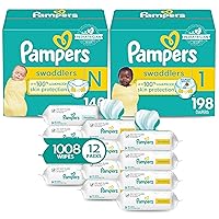 Swaddlers Disposable Baby Diapers, Newborn/Size 0, 140 Count and Swaddlers Disposable Baby Diapers, Size 1 (8-14 lbs), 198 Count