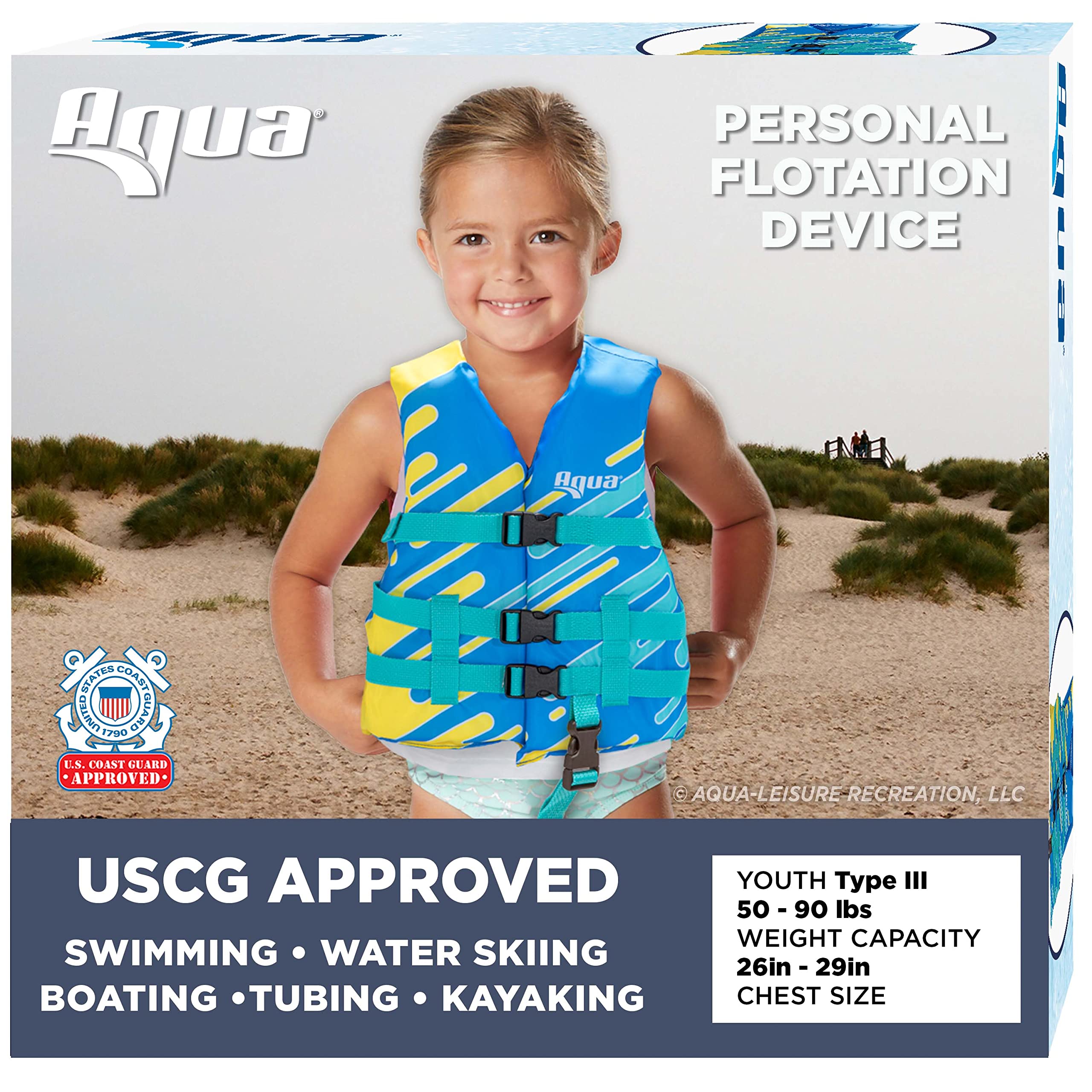 Aqua US Coast Guard-Approved Life Jacket, PFD with Comfortable Flex-Form-Fit Design, Infants/Kids/Youth
