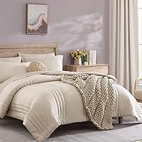 Monbix Comforter King Size Bed Set, King Comforters Set 7 Piece, Bedding Sets King with Comforters, Sheets, King Bed in A Bag with Sheets,Pillowcases & Shams (Apricot Beige King, 102