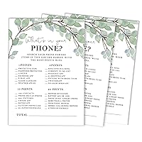 50-Pack Greenery Whats on Your Phone Bridal Shower Game Wedding Shower Bachelorette Party Bulk Activity Game Cards