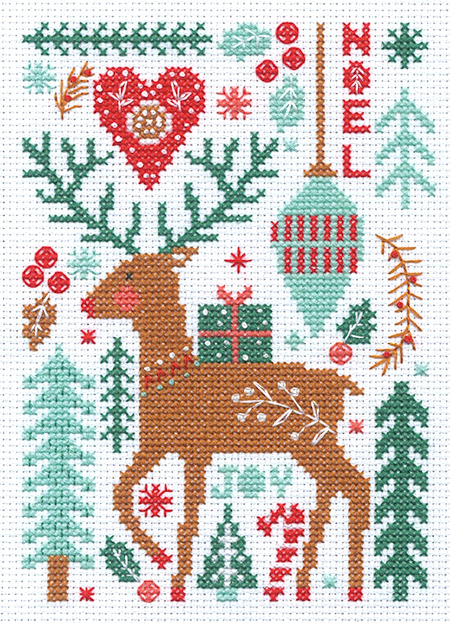 Dimensions 70-08991 Nordic Winter Embroidery Christmas Cross Stitch Kit, 5'' x 7'', 14 Count White Aida, Multi