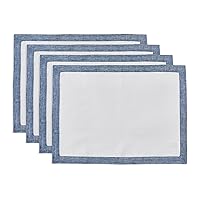 Solino Home Linen Placemats Set of 4 – 100% Pure Linen Cloth Fabric Placemats Chambray Indigo and White – 14 x 19 Inch Washable Dining Place Mats – Classic