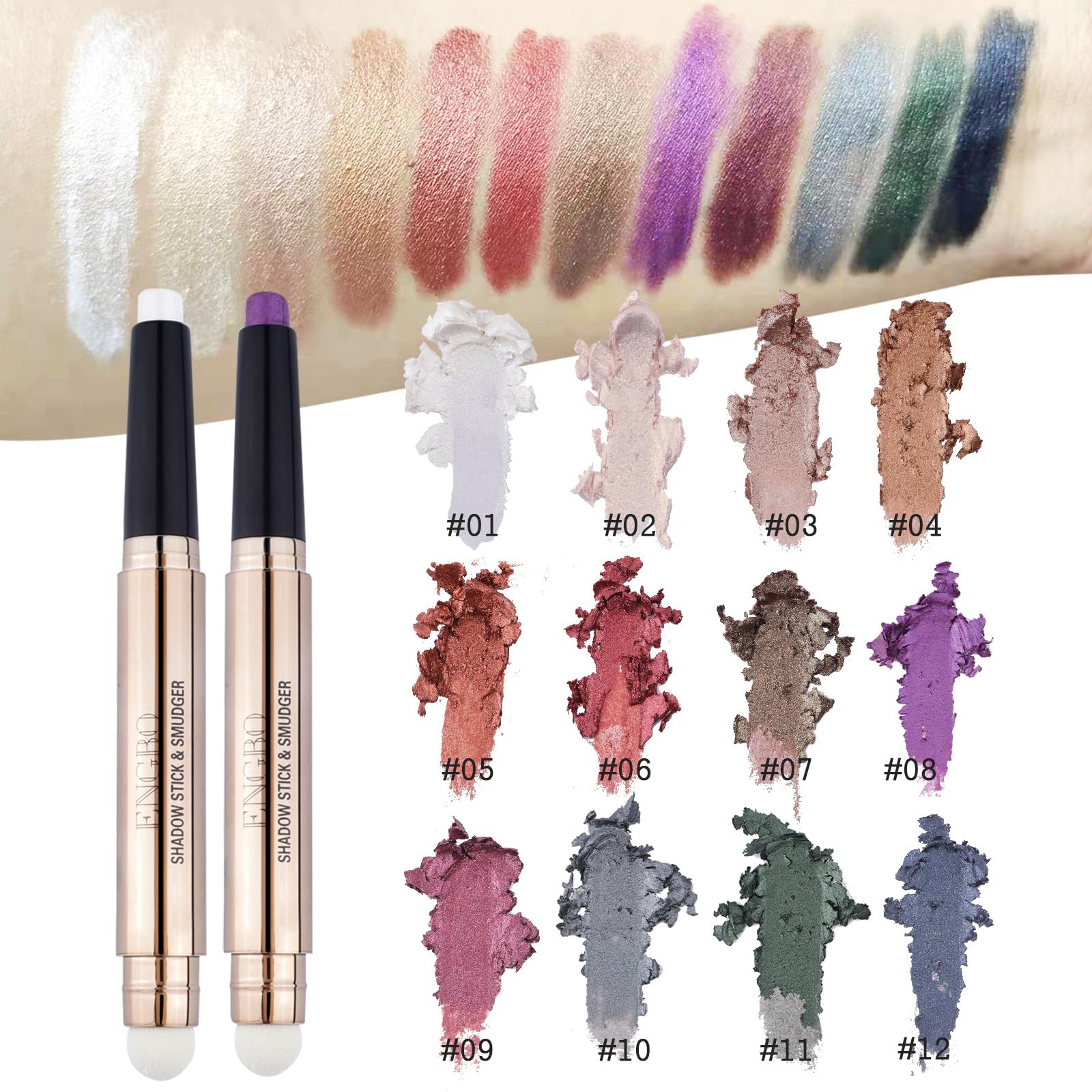 Cream Eyeshadow Stick, Shimmer Eye Shadow Stick Waterproof Eyeshadow Pencil Long Lasting Eye Brightener Highlighter Stick Crayon Glitter Eyeshadow Sticks for Women Eyes Makeup Easy to Wear (#2)