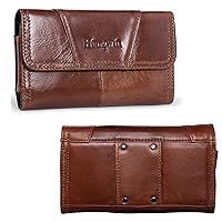 Hengwin Horizontal Leather Cell Phone Holster with Belt Loop Fits for iPhone 15 Plus 14 Pro Max Samsung Galaxy S23 Ultra S22 Ultra Note9 Note8 Google Pixel 8 Pro Pouch Belt Case Phone Holder (Brown)