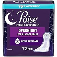 Incontinence Pads & Postpartum Incontinence Pads, 8 Drop Overnight Absorbency, Extra-Coverage Length, 72 Pads (2 Packs of 36), Packaging May Vary