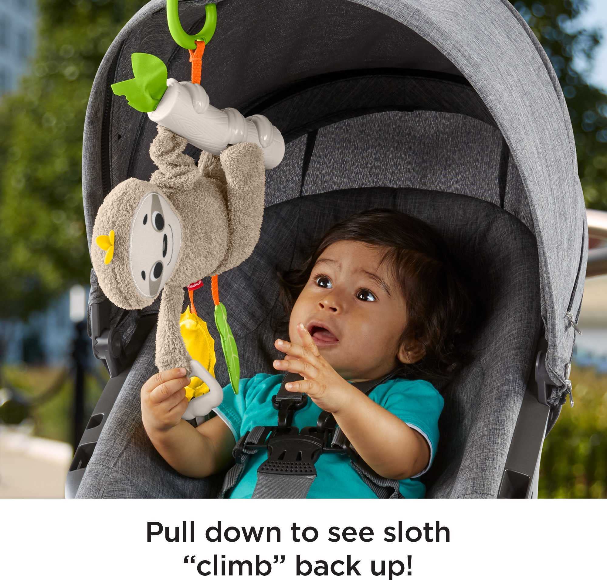 Fisher-Price Baby Toy Slow Much Fun Stroller Sloth With Motion & Sensory Details For Newborn Take-Along Play