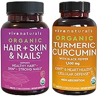 Organic Hair Skin and Nails Vitamins + Organic Turmeric Curcumin with Black Pepper Bundle, Made with Biotin 5000mcg for Healthy Hair, Turmeric for Natural Joint Support