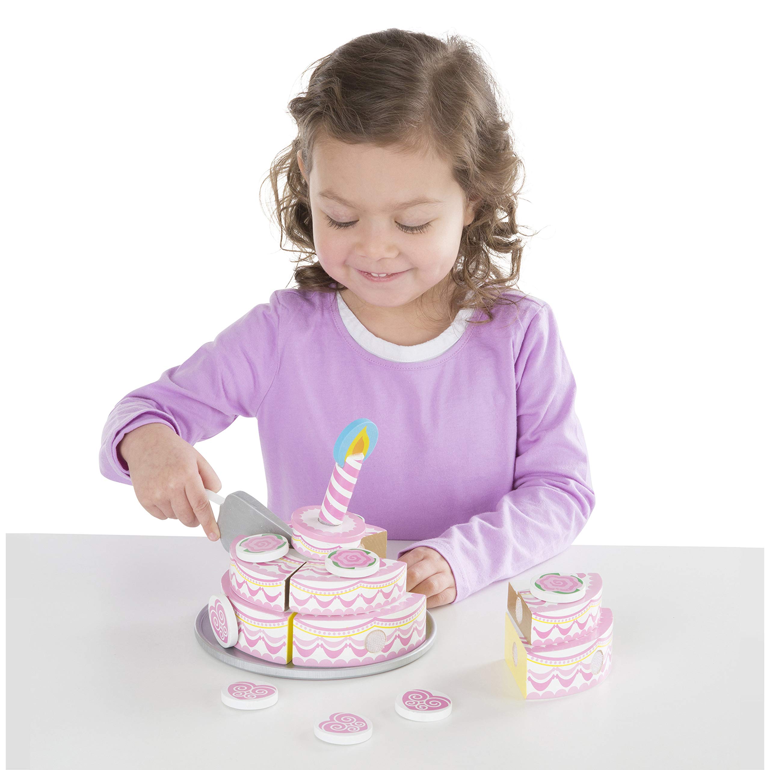 Melissa & Doug Triple-Layer Party Cake Wooden Play Food Set - Birthday Cake Pretend Food Play Set For Toddlers, Kids Ages 3+