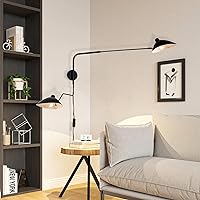 Retro Wall Sconces with Plug and Switch, Double Swing arm Wall lamp, Black Wall lamp 350 ° Adjustable lamp Head, E26 Vintage Metal Wall lamp, Indoor Wall Mounted Reading Lighting Fixture