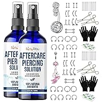 BodyJ4You 72PC Body Piercing Kit - Piercing Aftercare Sprays - 14G 16G Surgical Steel - Nose Tongue Lip Ear Eyebrow Belly Button Cartilage Tragus Industrial - Jewelry Needles Tools Clamps