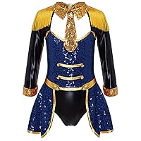 Kids Girls Halloween Circus Ringmaster Costume Ringleader Sequin Tassel Dance Leotard Party Fancy Dress Up Bodysuit