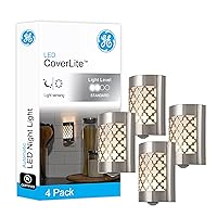 GE CoverLite LED Night Light, Plug-In, Dusk to Dawn Sensor, Home Decor, LED Lights for Bedroom, Bathroom, Kitchen, Hallway, 4 Pack, 48675, Brushed Nickel | Moroccan