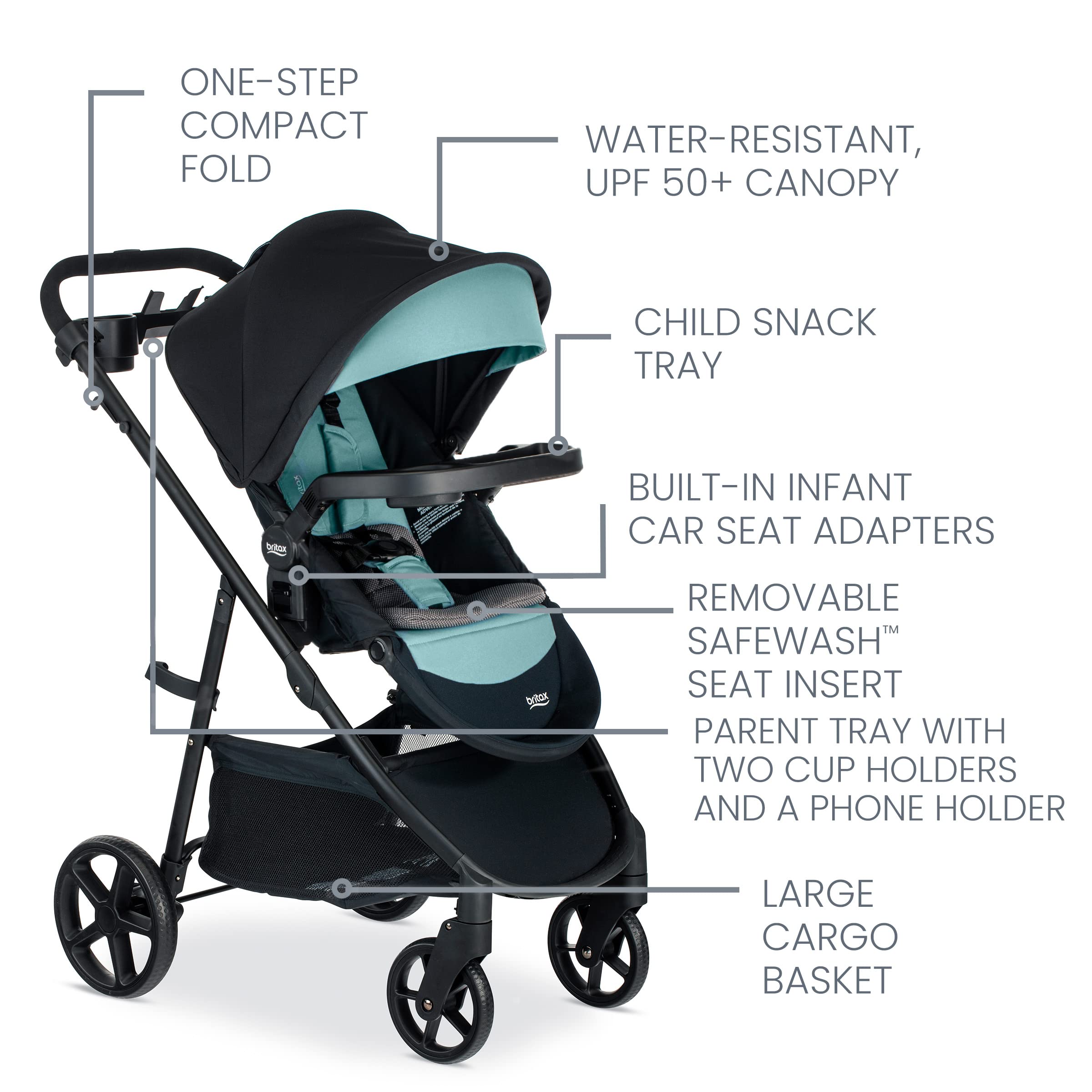 Britax Willow Brook S+ Baby Travel System, Infant Car Seat and Stroller Combo with Alpine Base, ClickTight Technology, SafeWash Insert and Cover, Jade Onyx