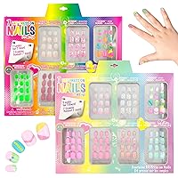 Expressions Girl 7 Day Manicure Collection - 84PC Press On Nail Set, Day-of-The-Week Adhesive False Nails for Girls (Set of Brights or Pastels) – Colorful Novelty Designs Stick On Nails for Kids