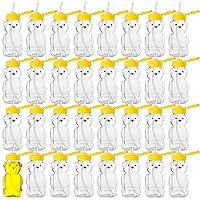 32 Pack Honey Bear Bottle with Straws Empty Plastic Cup Honey Jar Containers Bear Shaped Squeeze Bottle Storing and Dispensing Yellow Flip Top Lid Assistive Drink Cups Honey Bottles Jar (6oz)