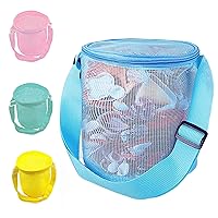 Mesh Beach Bags Kids Collecting Shelling Bag Sand Toys Holder Bag with Adjustable Strap 4PCS Beach Toys