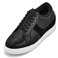 CALTO Men's Invisible Height Increasing Elevator Shoes - Lightweight Leather Lace-up Fashion Sneakers - 3 Inches Taller