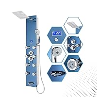Blue Ocean 52” Stainless Steel SPS392H Shower Panel with Rainfall Shower Head, 8 Adjustable Nozzles, and Spout