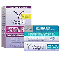 Anti-Itch Feminine Hygiene Care Multipack for Women, 12 Medicated Intimate Wipes and Vagisil Maximum Strength Feminine Anti-Itch Creme - 1 oz, Helps Relieve Yeast Infection Irritation
