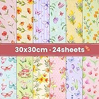 12 Inch Spring Flower Scrapbook Paper, 24 Sheets Butterfly Tulip Pattern Paper Double-Sided Colorful Decorative Craft Paper Cardstock for Card Making Background Paper Photo Album
