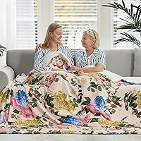 Cozy Bliss Floral Print Throw Blanket Queen Size - One Side Pure, One Side Design - 350GSM MilkyPlush™ Non Shedding Thicker Fleece, Soft Warm Bed Blanket Gorgeous Decor 90